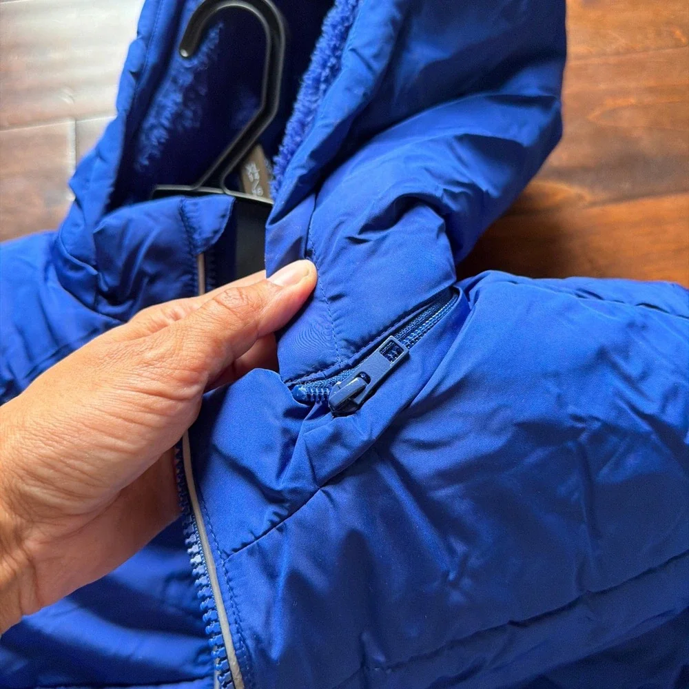 Members Mark Boys Blue Puffer Jacket Removable Hood Sherpa Lined XL 14/16 NEW